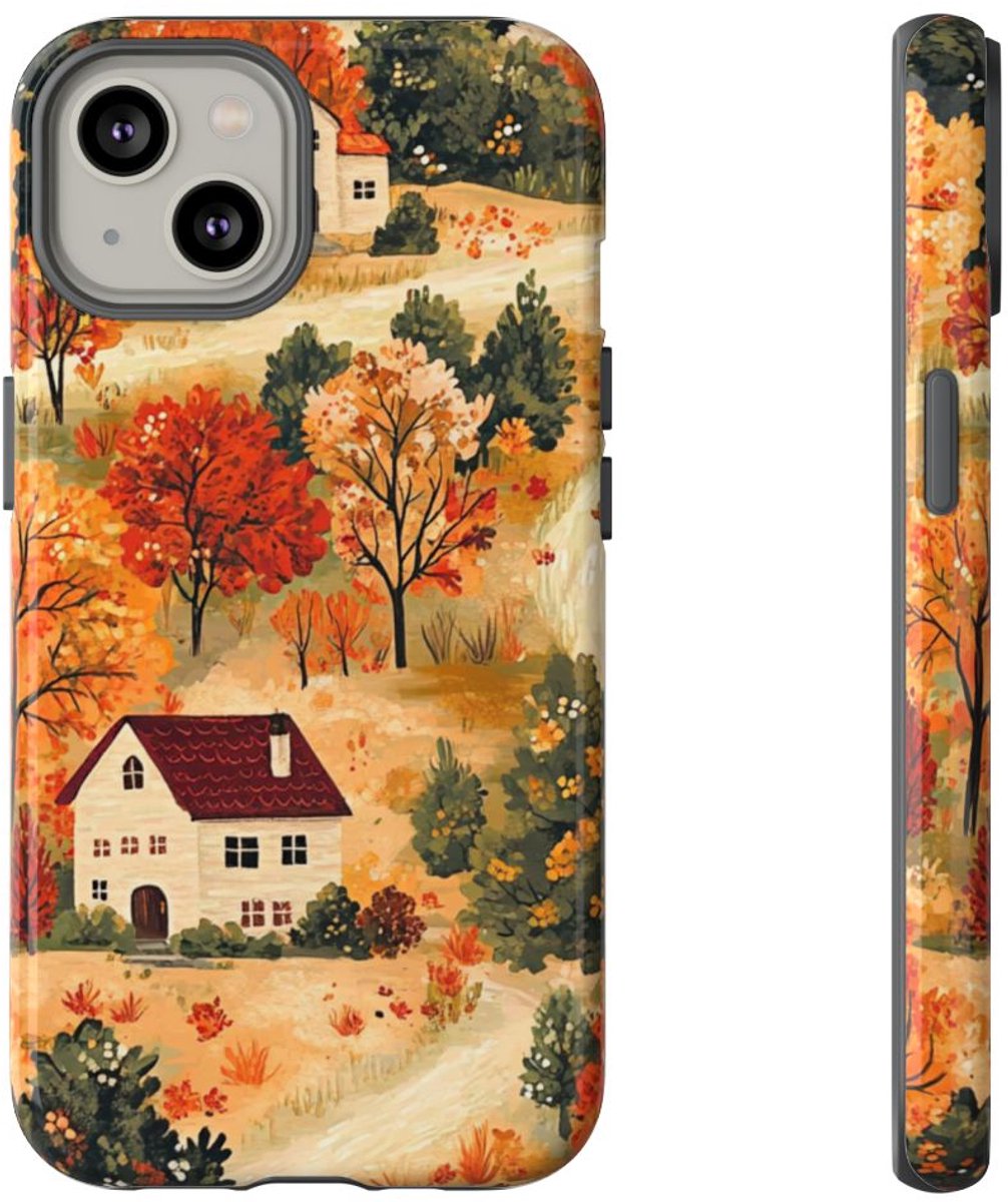 Herfstlandschap met Huizen – Telefoonhoesje Geschikt voor iPhone 14