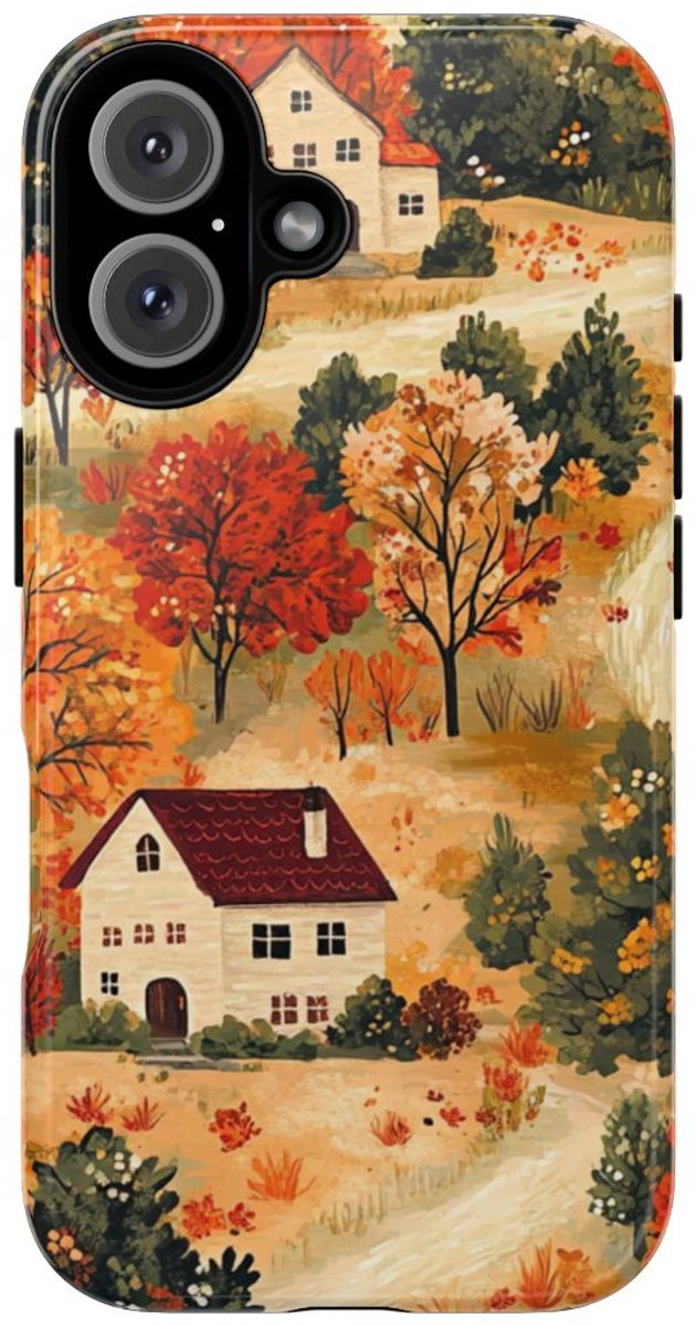 Herfstlandschap met Huizen – Telefoonhoesje Geschikt voor iPhone 16