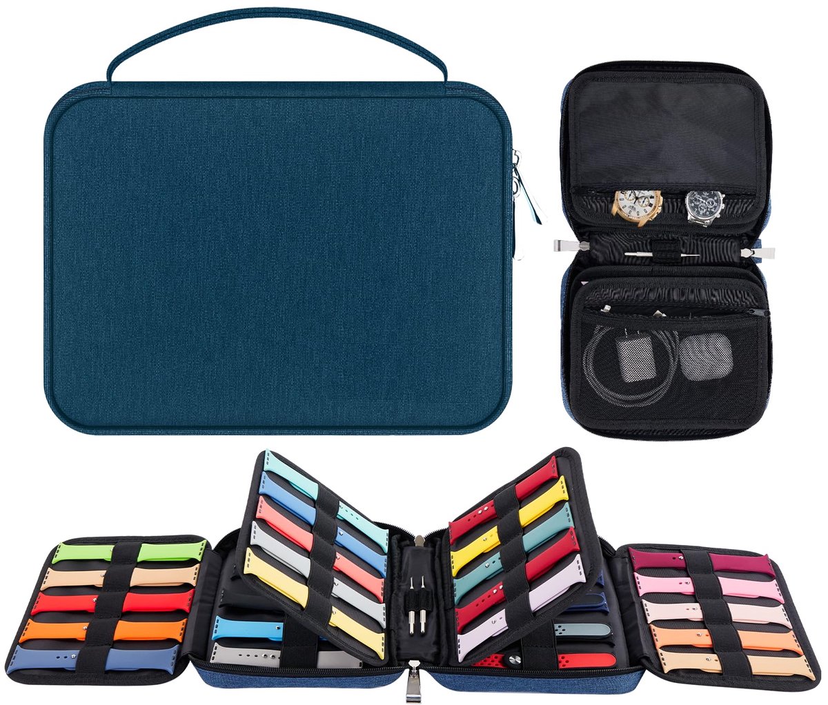 Enbagold Horlogeband Organizer Tas, Uitbreidbare Horlogeband Opbergtas voor 40 Bandjes, Waterdichte Nylon Horlogeband Opbergtas voor Horlogebandjes en Horlogebandspelden (Blauw)