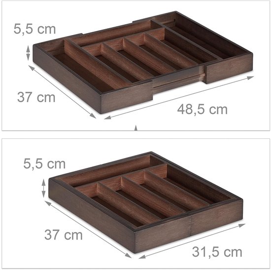Schramm Bamboe Bestekbak 2 Stuks - Verstelbaar 30-48 Cm - 5 Tot 7 Vakken Lade Organizer