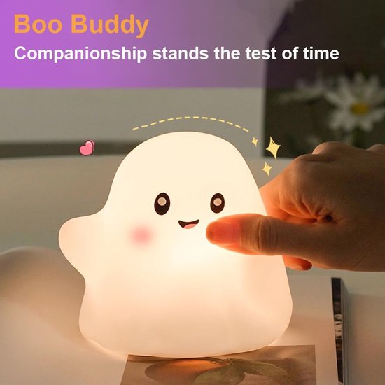 Halloween decoratie-nachtlampje volwassenen-nachtlampje kinderen-Nachtlampje in de vorm van een spook voor kinderen - Nachtlampje in de vorm van een siliconen kinderkamer met 13 interactieve geluidseffecten - Wit spookje - 11,5 x 11,5 x 10,5 cm van Merkloos — afbeelding 2