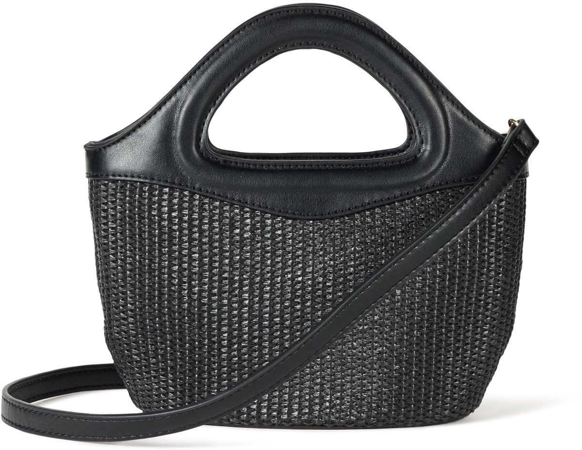Drop Mini Tote Bag voor dames, Xiomara Raffia, zwart stro, één maat