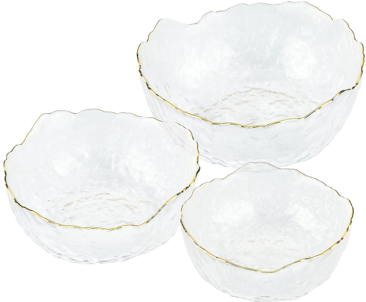 Elegante serveerschalen set - 3 stuks - goudrand - getemperd glas