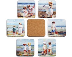 Set van 6 Giordano di Ponzano® onderzetters voor glazen, kopjes, bloemen of kaarsen op tafel, met een kurken voet. Vierkant, 10 cm. Editie (Sorolla)