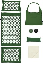LifeGoods Acupressuur Mat Eco - 72x43x2cm - Spijkermat met Kussen / Draagtas / 2x Triggerpoint Bal - Shakti mat - Spijkerbedt - Groen/Wit