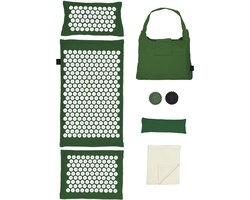 LifeGoods Acupressuur Mat Eco - 72x43x2cm - Spijkermat met Kussen / Draagtas / 2x Triggerpoint Bal - Shakti mat - Spijkerbedt - Groen/Wit