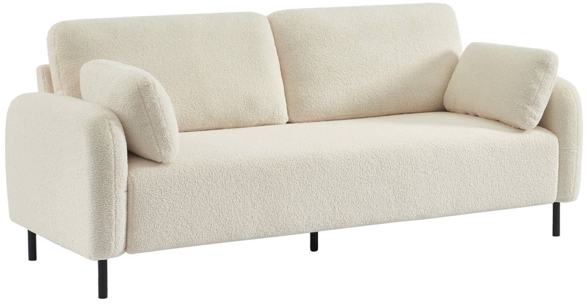 sweeek - 3-zitsbank met eucalyptus frame, boucléstof en metalen onderstel, teddy