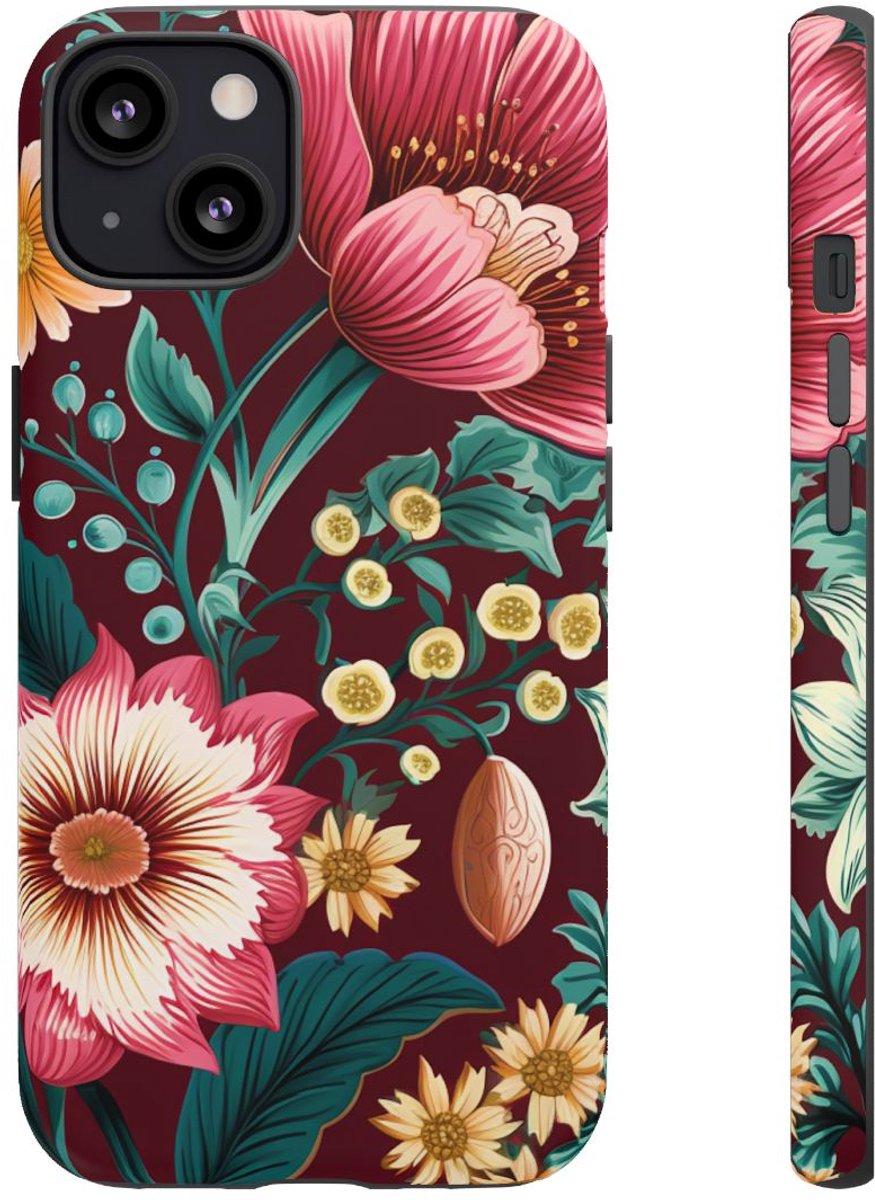Botanisch Bloemenpatroon in Amber en Teal – Telefoonhoesje Geschikt voor iPhone 13