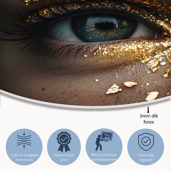 Oog met gouden details - Oog wandcirkel - Ronde muurdecoratie portret - Hyperrealisme - Forex ronde decoratie - Woondecoratie - muurcirkel forex 60x60 cm