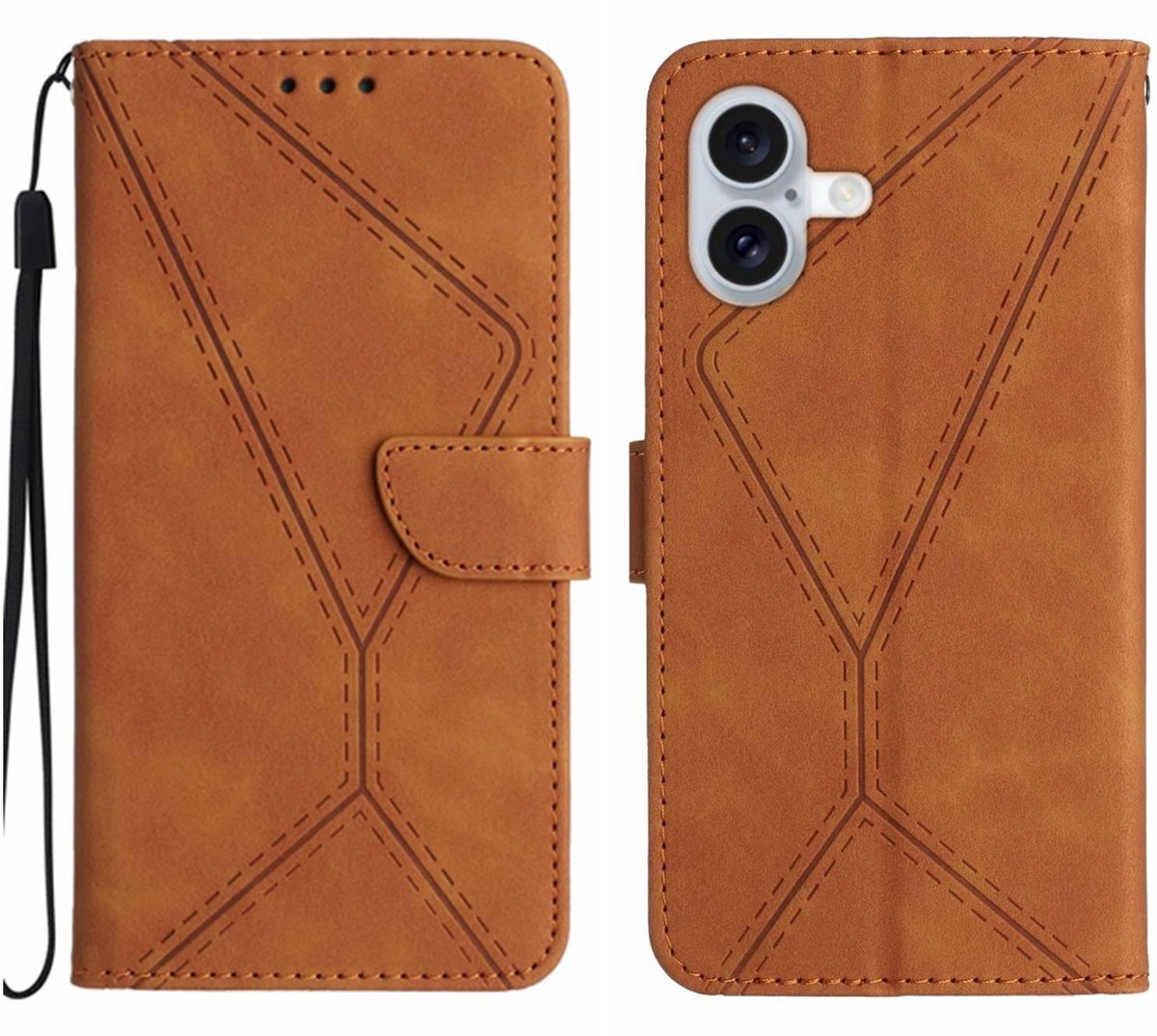 Mobigear Telefoonhoesje geschikt voor Apple iPhone 17 Hoesje | Mobigear Stitch Bookcase Portemonnee | Pasjeshouder voor 3 Pasjes | Telefoonhoesje voor Pinpas / OV Kaart / Rijbewijs - Bruin