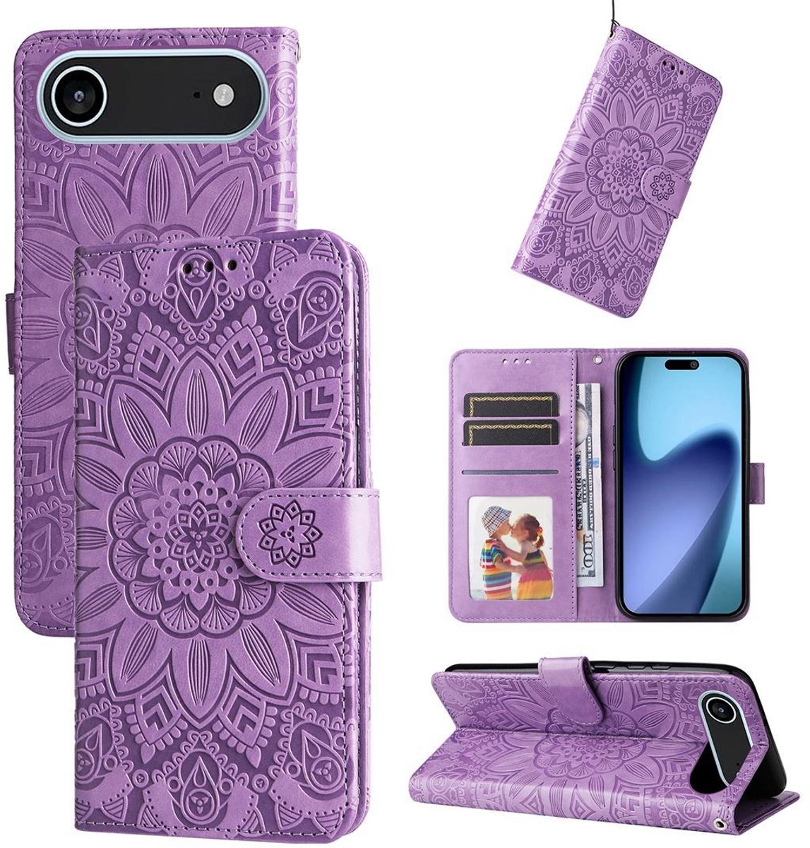 Mobigear Telefoonhoesje geschikt voor Apple iPhone Air Hoesje | Mobigear Sunflower Bookcase Portemonnee | Pasjeshouder voor 3 Pasjes | Telefoonhoesje voor Pinpas / OV Kaart / Rijbewijs - Paars