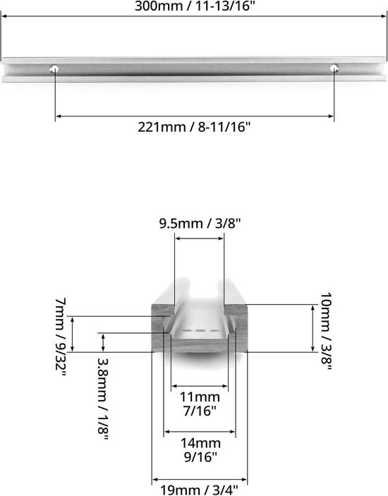 Aluminium T-sleuf verstekrail, 75 Type T-Track T-sleuf