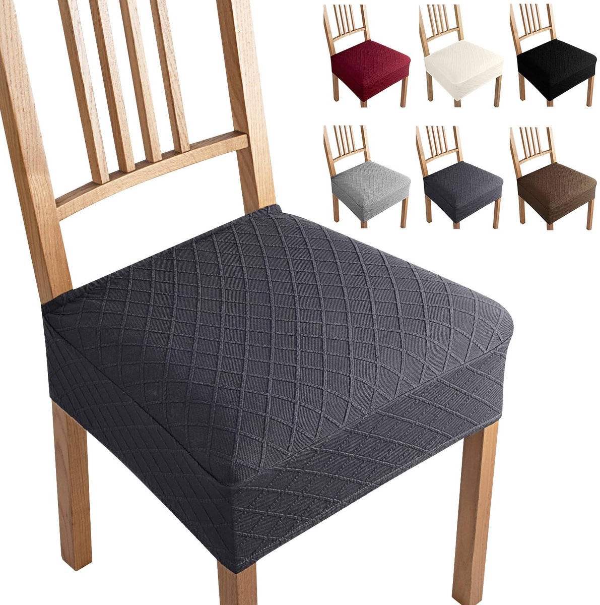 Ibenzoa® Jacquard Stoelhoes Set van 6 - Universele Stretch Stoelhoes, Donkergrijs