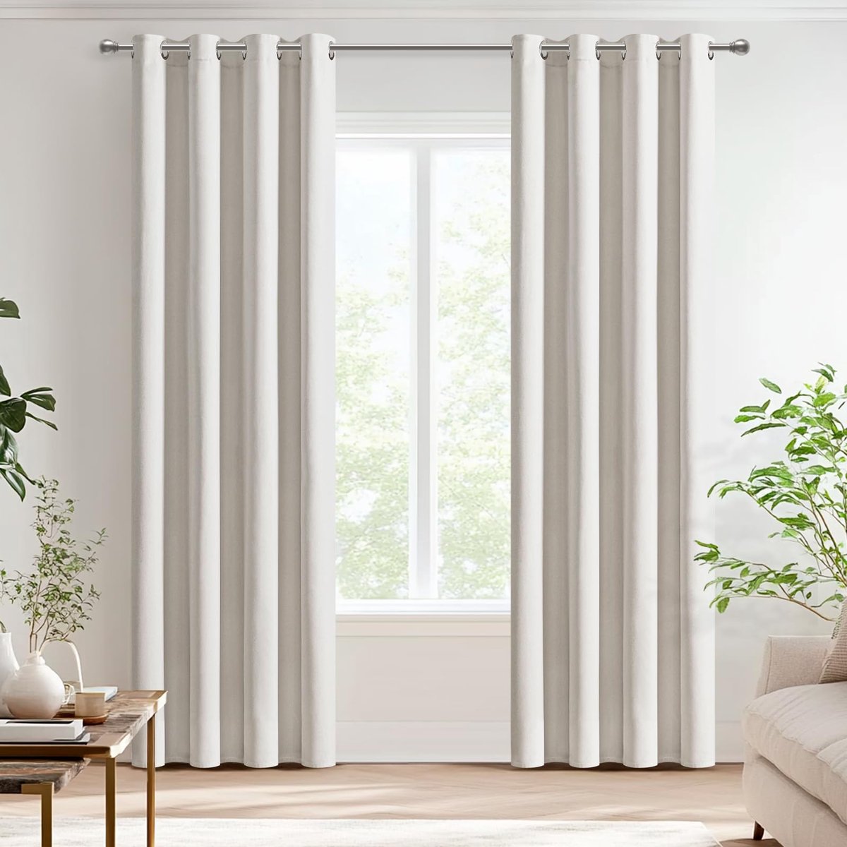 Ibenzoa Onzichtbare Gordijnen met Linnenlook, Set van 2, 225cm, Thermisch & Verduisterend naturel