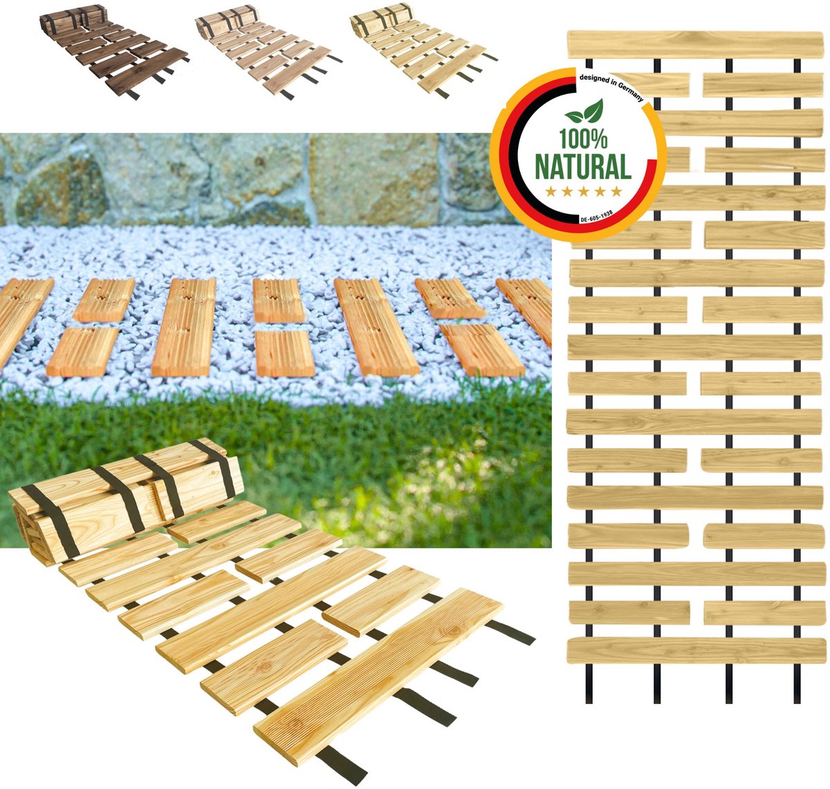 Bol.com Floranica Uitrolbare houten tuinpad Rollpad van lariks 50 cm x 6 m Natuur Uitrolbaar looppad tuinpad, gebogen, antislip,... aanbieding