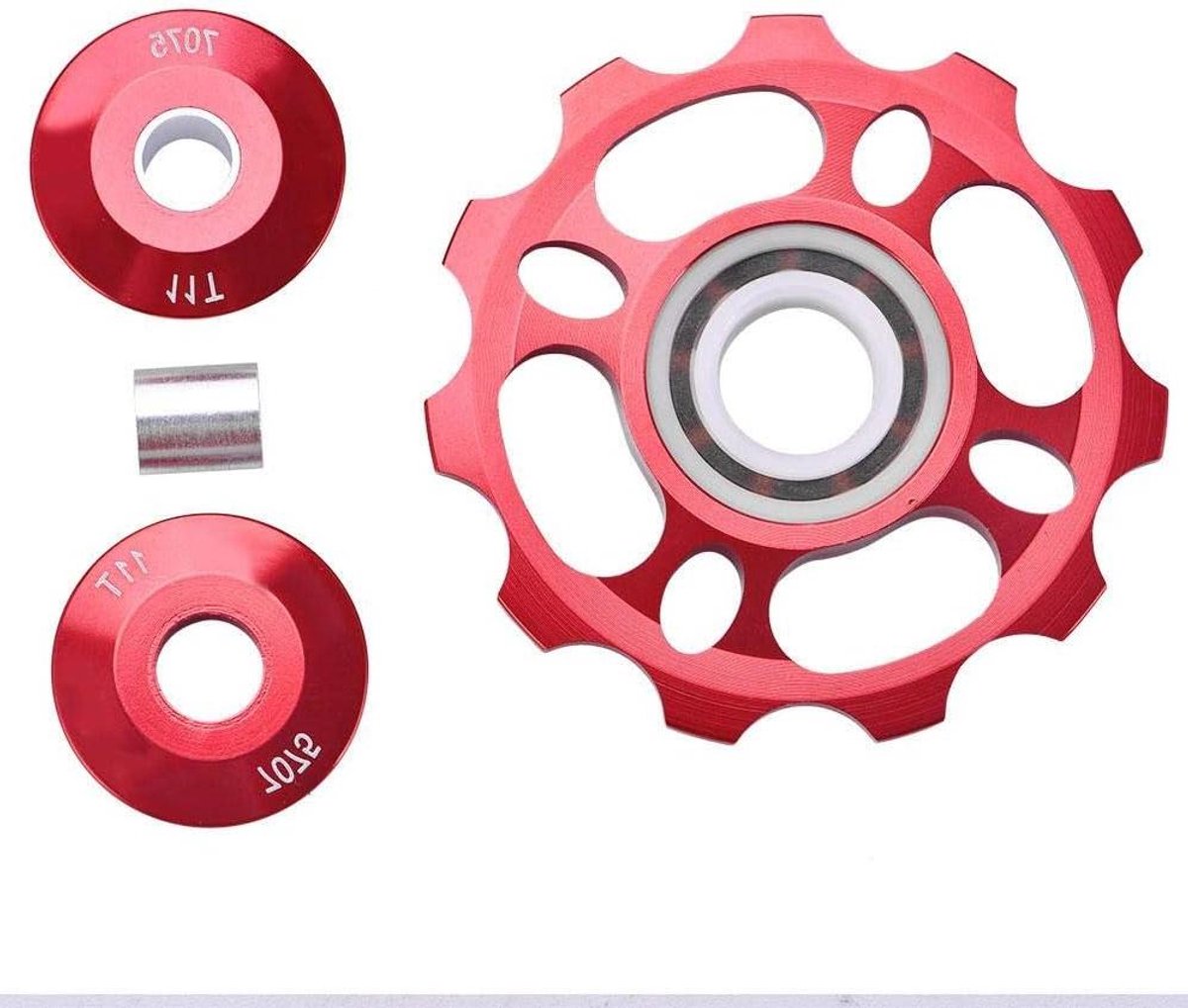 Allecto Plus - Fiets Achterderailleur Katrol Aluminiumlegering 11T Wielen Roller Wiel voor Race- en MTB Fiets (Rood)