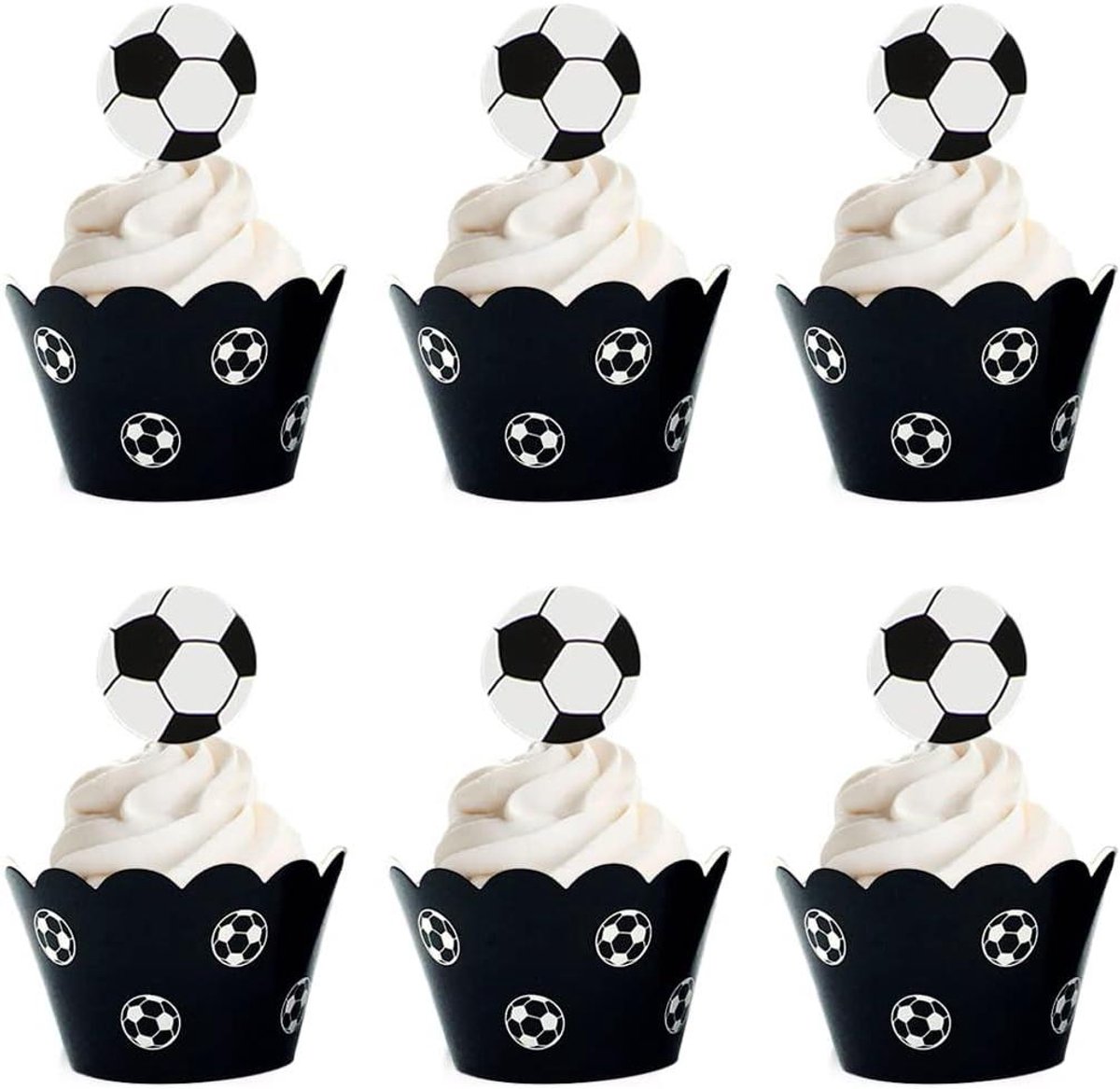 Allecto Plus - Voetbal thema cupcake wrappers en toppers voor jongens verjaardag - 48 stuks