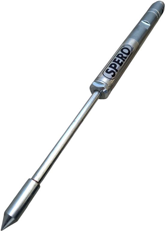 Zilverkleurige centreerpunt met SPERO-logo op lange, dunne steel.