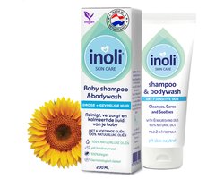 Inoli Skin Care 2-in-1 Baby Shampoo & Douchecrème - Droge & Gevoelige Huid - Met 6 Voedende 100% Natuurlijke Oliën - pH Huidneutraal - Baby Verzorgingsproducten - 200 ml