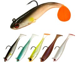 5 Stuks - Kant-en-klaar soft baits - Gemakkelijk kunstaas voor het vissen met het hele gezin - Alles erop en eraan voor zeebaars, forel en blauwvintonijn - Big action swimbaits met spinners - Jigs voor het vissen op zeebaars