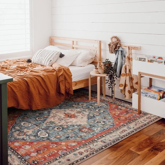 Tapis pour le salon, lavable, tapis à poils courts, grand tapis oriental en laine, tapis de chambre antidérapant, tapis vintage pour le salon, la chambre, la salle à manger, 150 x 210 cm