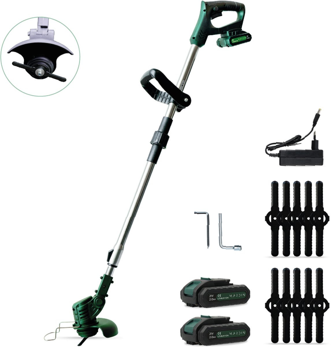 Mardin Kantenmaaier - Grastrimmer - Bosmaaier - Incl. 2 accu's en lader - Zwart/Groen