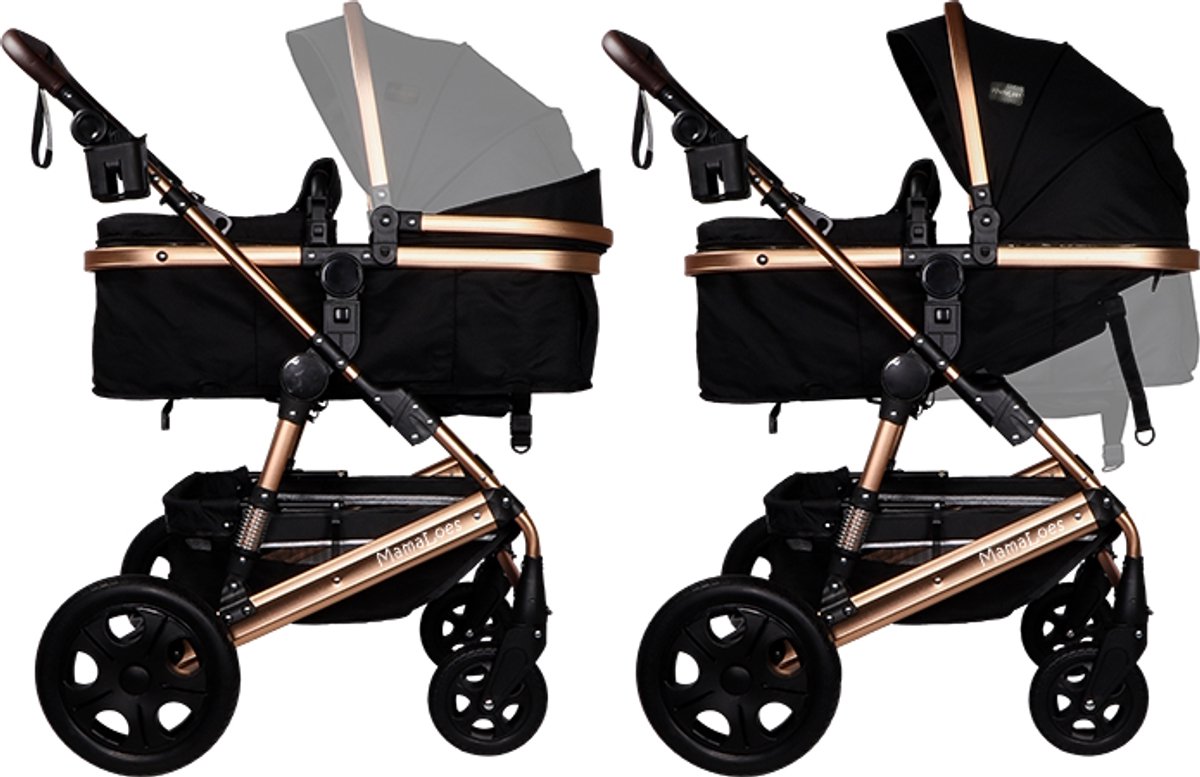 MamaLoes Marly 3 in 1 Kinderwagen Zwart/Antraciet met Autostoel - afbeelding 2