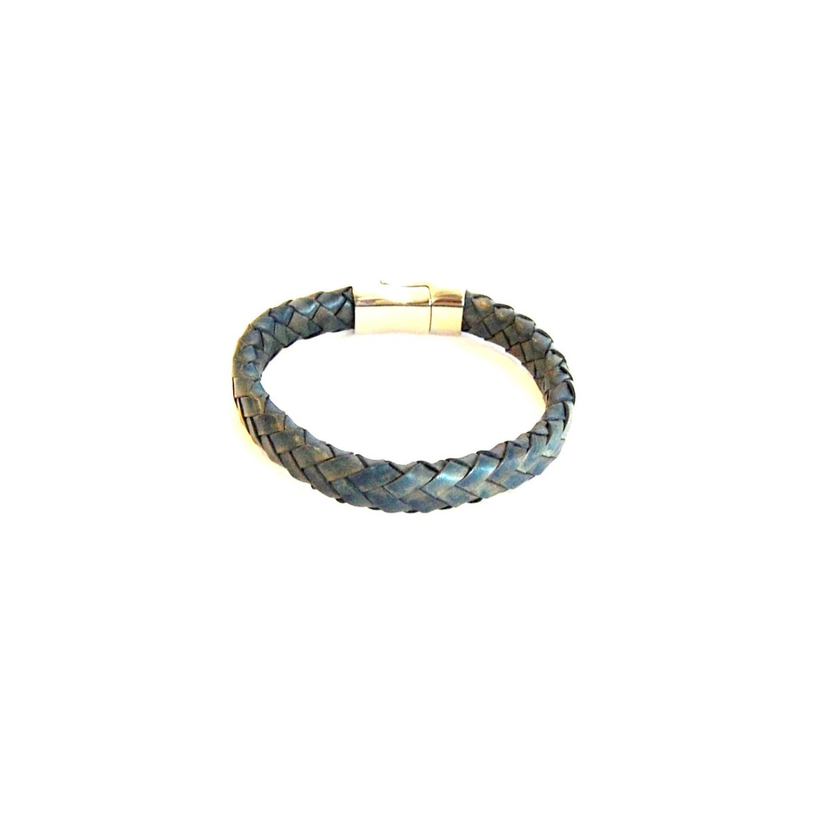 heren armband gevlochten leer jeansblauw