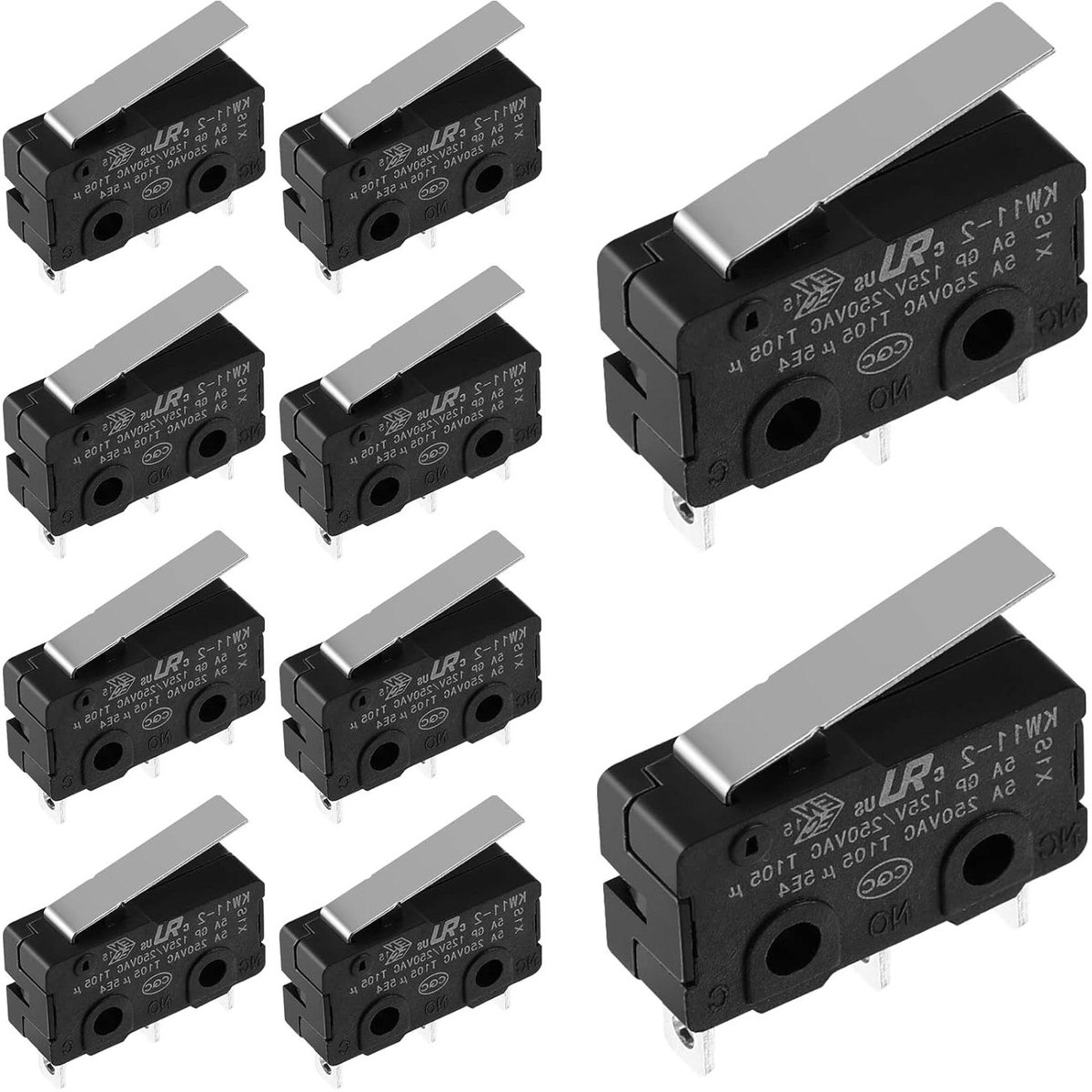 Inovra Plus - Mini Microschakelaar - 10 stuks - Premium kwaliteit - 125/250V AC - 10 Amp - Enkelvoudig omschakelend (SPDT) - 1NC 1NO - Korte rechte scharnierhendel