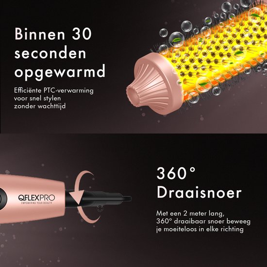 QFLEX PRO® Thermal Brush - Keramische Warmteborstel - Krultang - Krulborstel - Fohnborstel - Airstyler - Warmteborstel - Krullen borstel - 38 mm – 15 Sec Opwarming – Glanzend, Pluisvrij & Zijdezacht Haar – 10 Warmtestanden – Haarborstel 2m Snoer