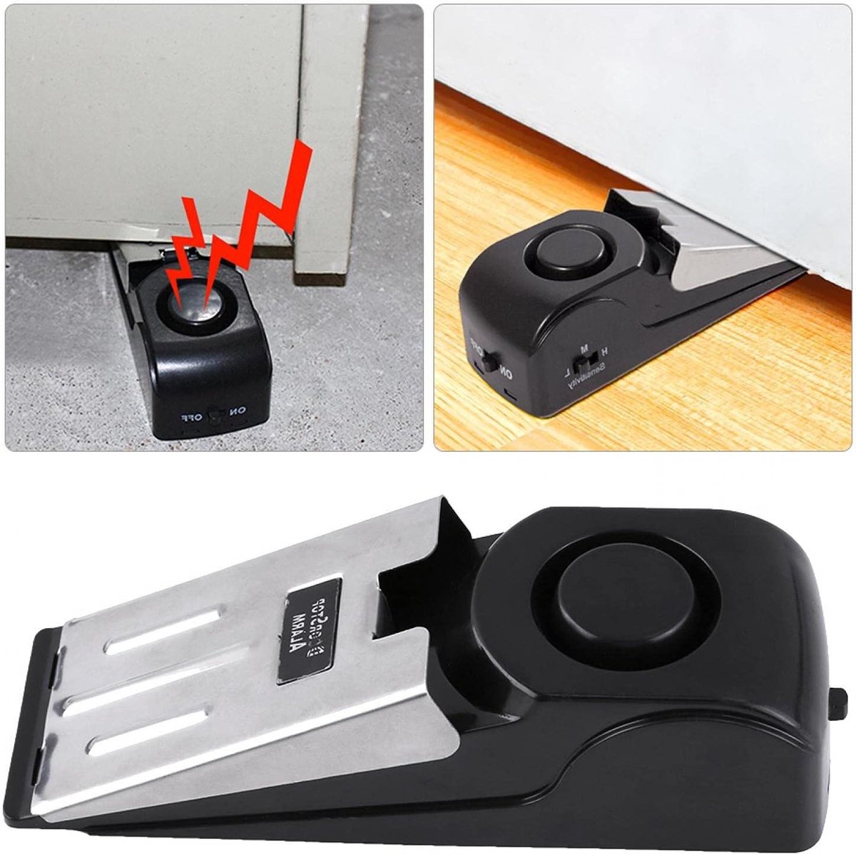 Optimaliseer deurstopper alarm voor thuisbeveiliging - wedge vorm - 100 dB geluid - toevoegen zonder merknaam.