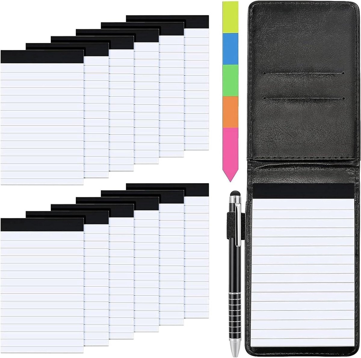 Allecta - Mini Notitieblok Set met A7 PU Lederen Notebook en Pennenhouder