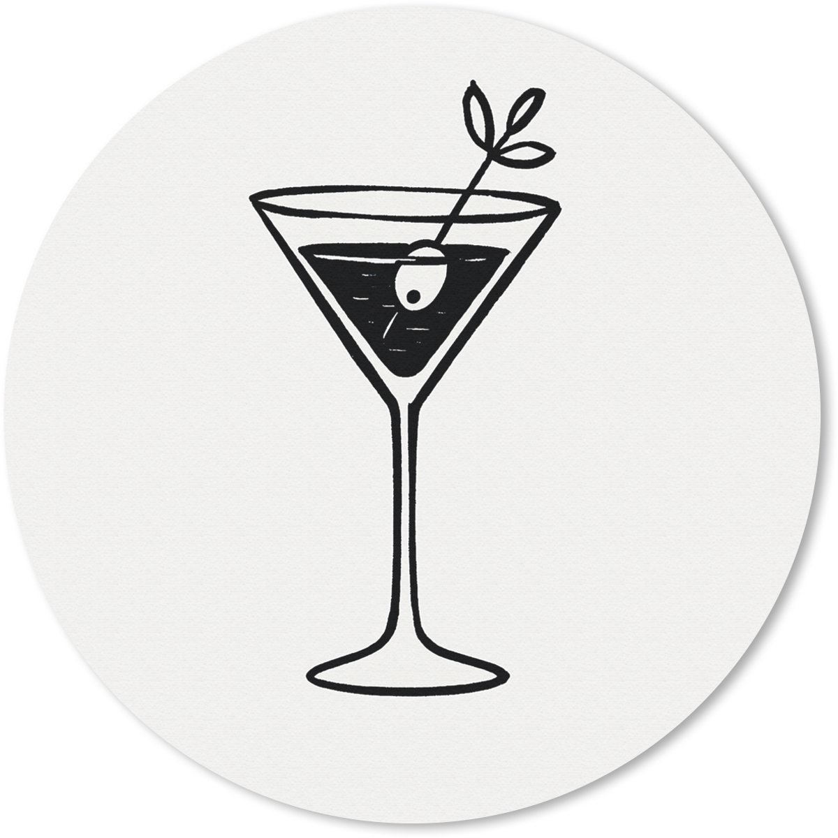 Muismat rond 20x20 cm - Mousepad Cocktail - Glas - Olijf - Minimalistisch - Ronde muismatten