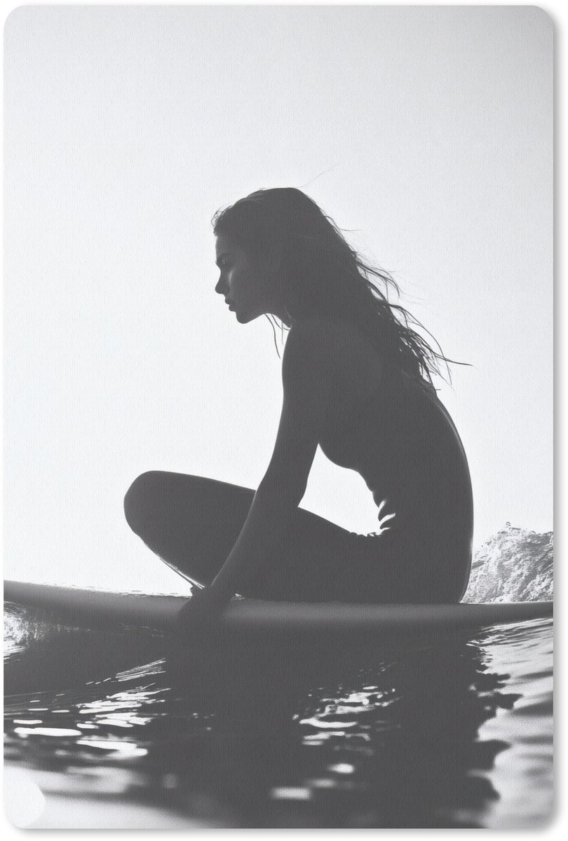 Muismat 18x27 cm - Mousepad Silhouet - Vrouw - Surfplank - Water - Muismatten