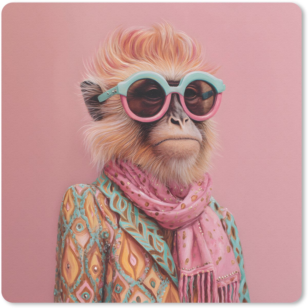Muismat 20x20 cm - Mousepad Sjaal - Aap - Zonnebril - Jasje - Muismatten