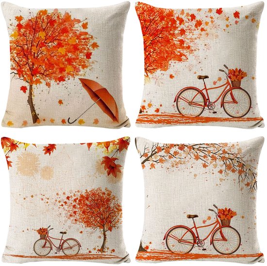 Verbrand Oranje Fluweel Kussenhoezen Set Van 2 - Waterdichte Buitenkussens Met Onzichtbare Rits 45x45cm