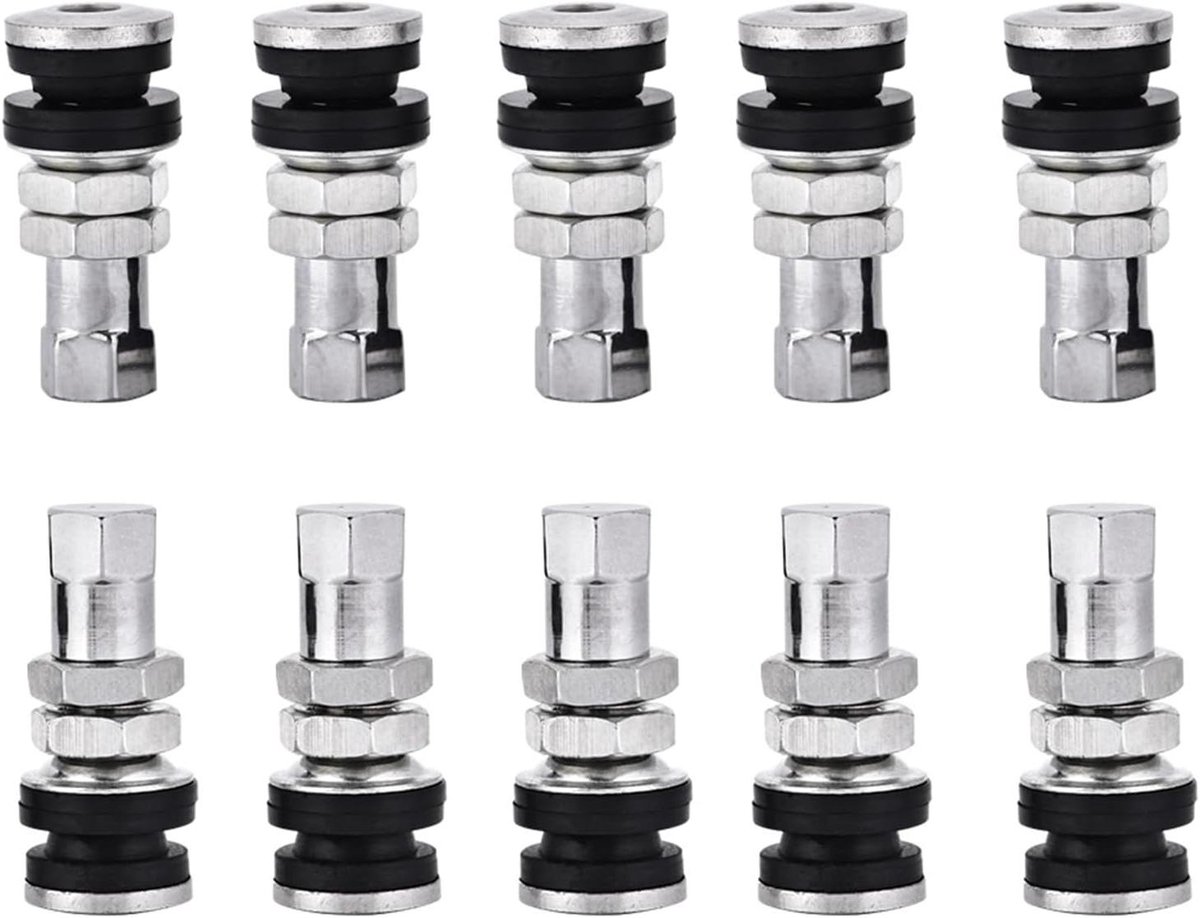 Bandenventiel set voor auto, vrachtwagen en motorfiets - 10 stuks van metaal - inclusief stofkap - ventielschachtset - ideaal voor korte stuurpen - autoventielen set.