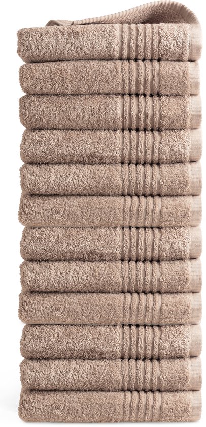 OUTLET BADTEXTIEL - set van 12 - handdoek 50x100 - beige