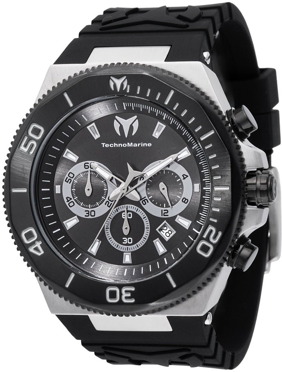TechnoMarine Manta TM-224014 Heren Horloge - Waterdicht - Analoog - Quartz Uurwerk - Roestvrij Staal met zwarte Wijzerplaat - 49mm