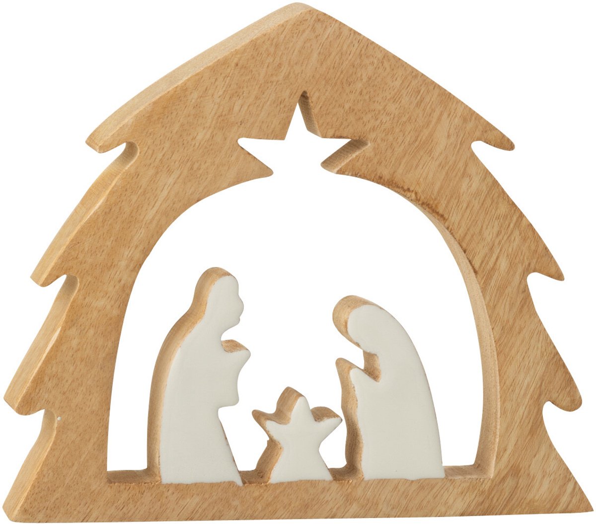 decoratie Kerststal Boom - hout - wit/naturel - small