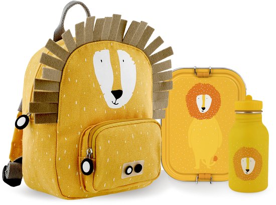 Ensemble complet de rentrée École Trixie - M. Lion. Sac à dos, boîte à lunch et bouteille d'eau