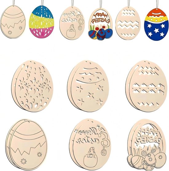 Pasen Houten Ei Ambachten DIY Eieren Schilderen Set voor Kinderen - Houten Ornamenten Kit voor Pasen - Lente Kunst Ambachten - Feestartikelen voor Kinderen - Huis en Tuin Decoratie