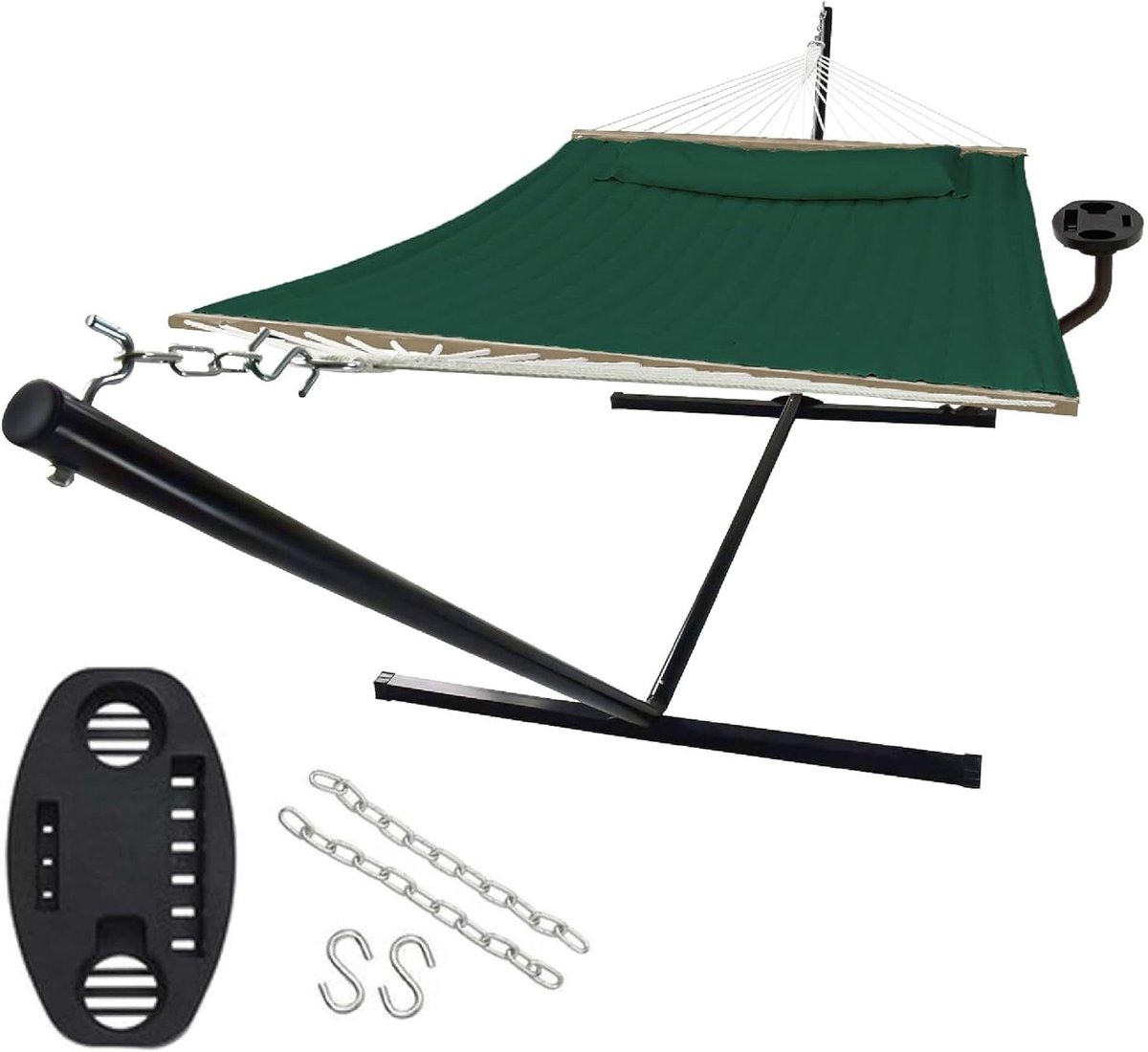 Outdoor Hammock with Frame and Table for Garden, Pool, and Balcony - Large Hammock for 2 People with Stand and Side Table - 200 kg Load Capacity