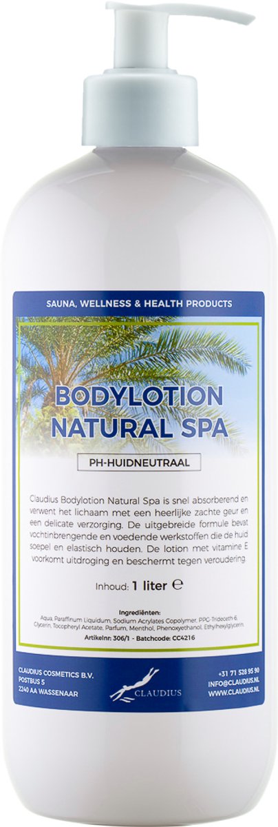 Bodylotion Natural Spa 1 Liter met witte pomp - stijlvolle en duurzame uitstraling