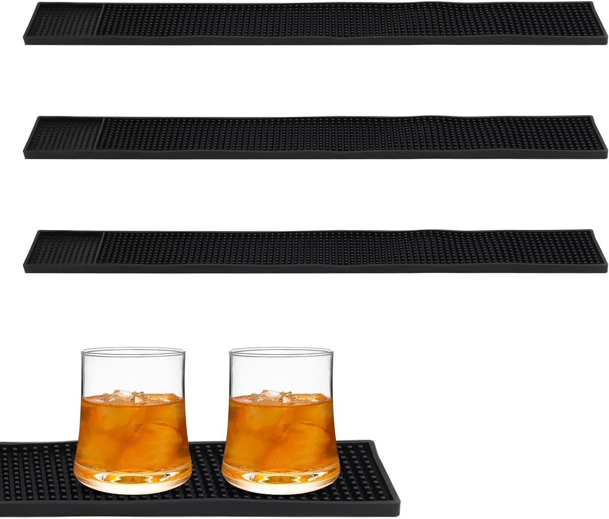 Allecto Plus - Rubberen barg mat voor bar en koffie - 3 stuks - 60 x 8 cm - Zwart