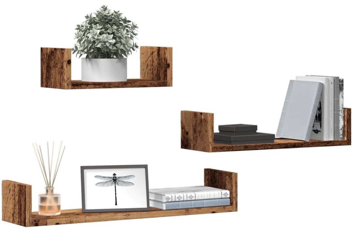 Ibenzoa® Decoratieve Houten Wandplanken Set van 3 in Oud Hout Design voor Elke Kamer