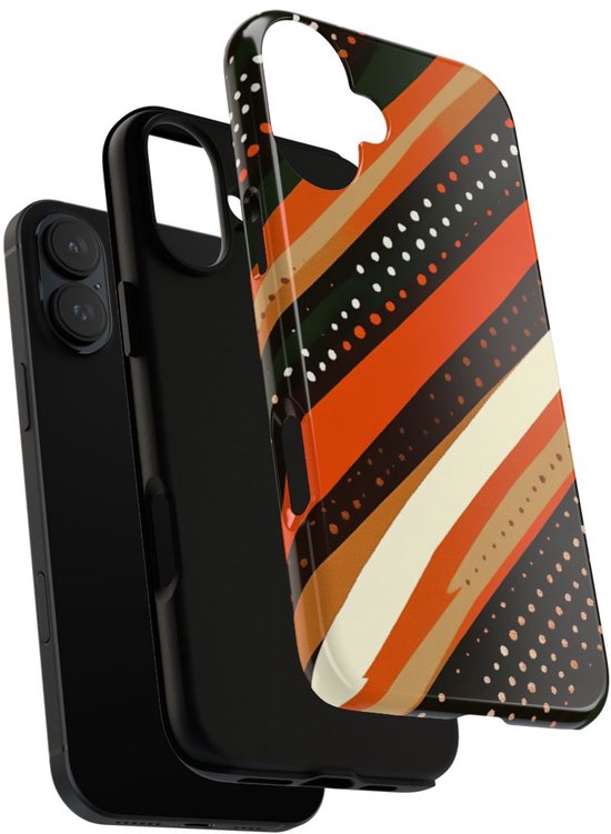 Retro Aardetinten Gestreept Patroon – Telefoonhoesje Geschikt voor iPhone 16 Plus