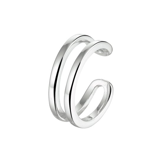 Zilverkleurige earcuff met dubbele, gebogen band.