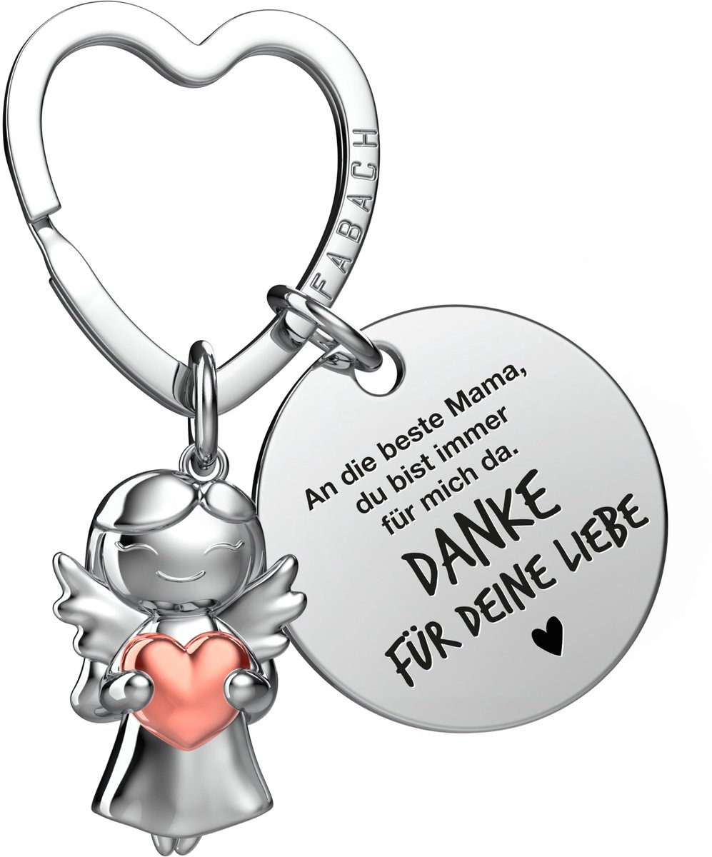 FABACH Beste Moeder Sleutelhanger Beschermengel Geluksbrenger met Hart en Gravure - Beste Moeder Cadeau Sleutelhanger - Beste Moeder Cadeau Engel Geluksbrenger Moederdag