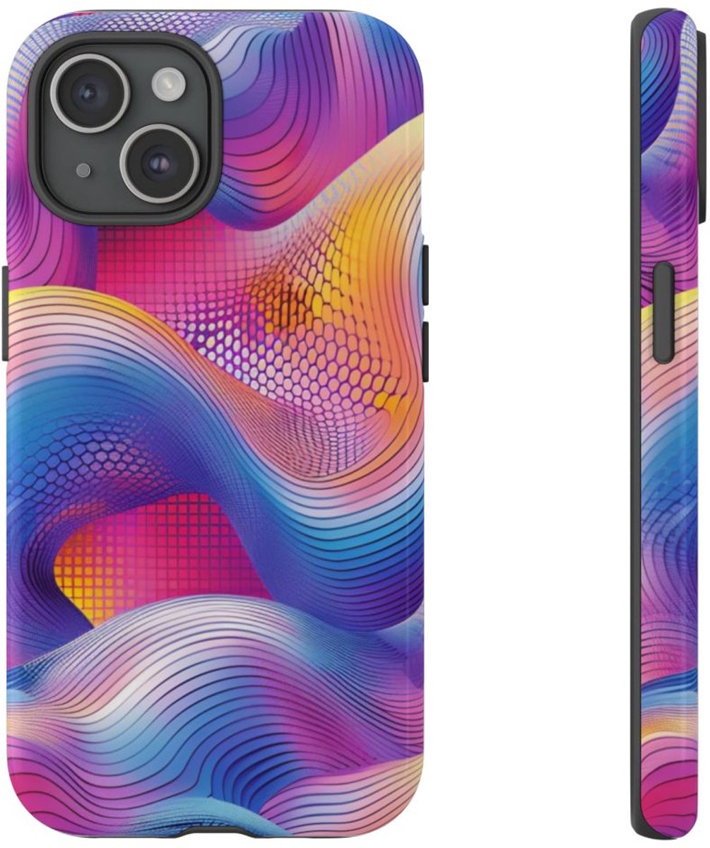 Kleurrijk Abstract Golvend Patroon – Telefoonhoesje Geschikt voor iPhone 15